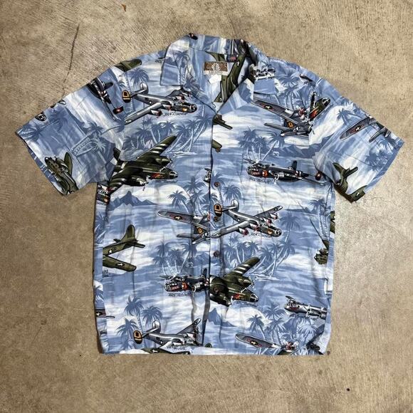 Vintage VTG 90’s Hawaiian Bomber Planes Short Sleeve Button Down Shirt - Picture 1 of 8